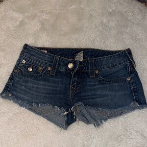 True Religion Joey Blue Denim Cutoff Shorts